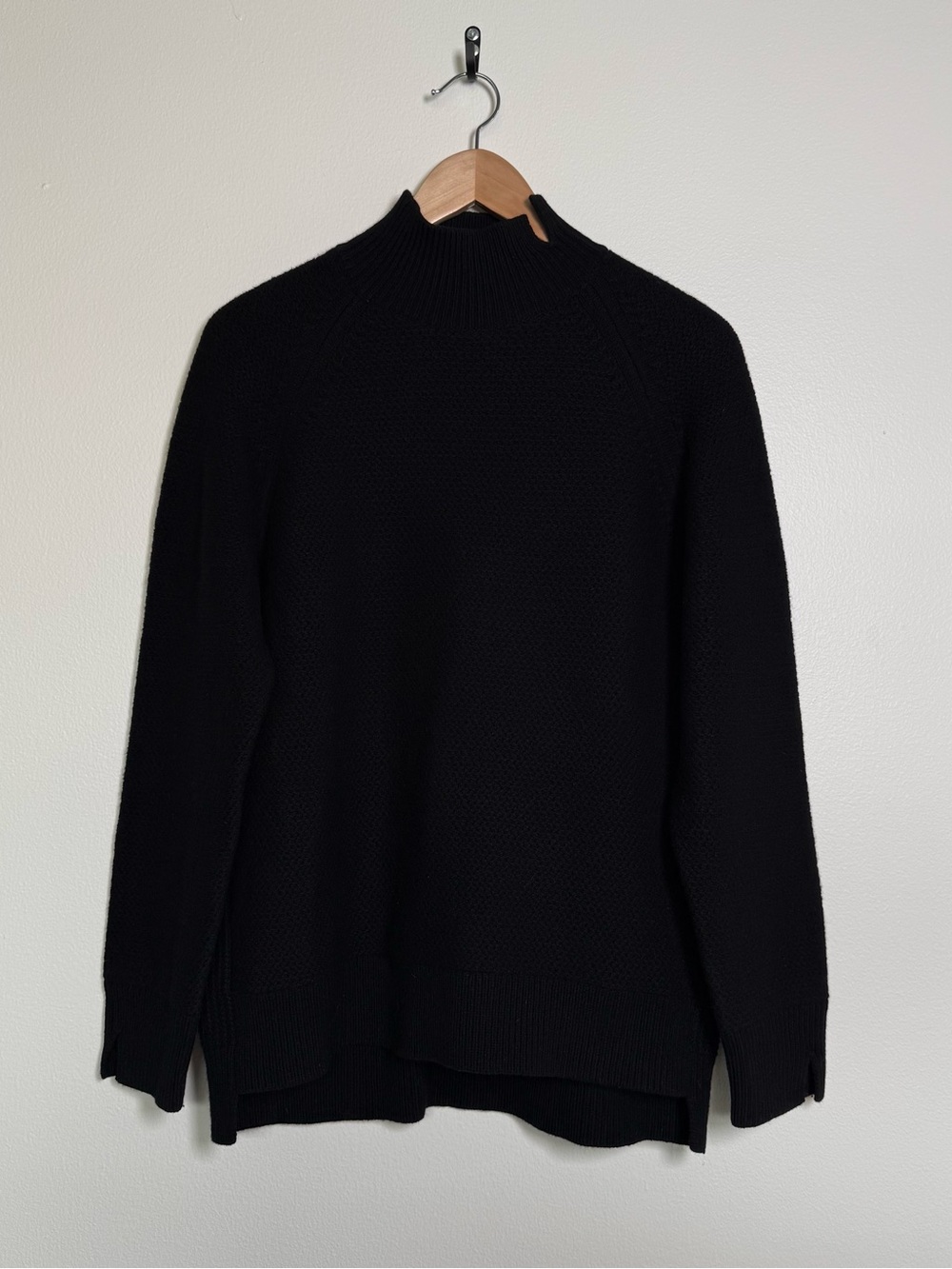 Uniqlo +J Jil Sander Sweater Womens Sz S Black Cable Knit High Neck 100% Wool